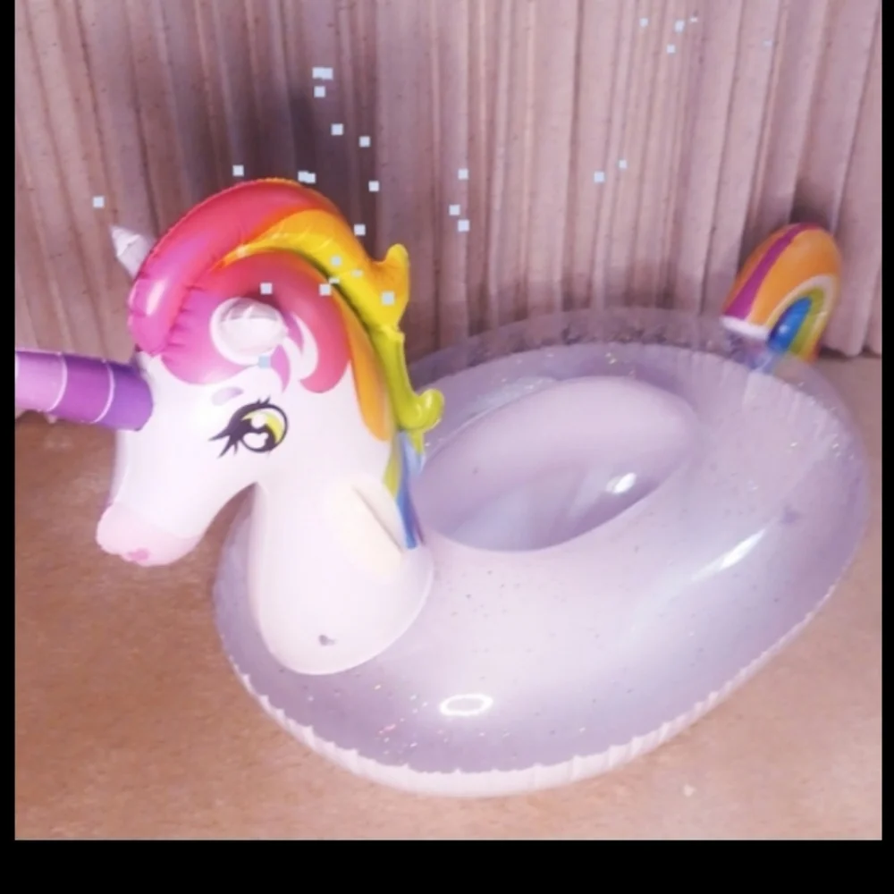 Unicorn Float for summer fun  at the pool or water park party white & rainbow - Picture 9 of 10